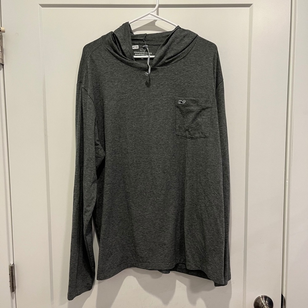 Vineyard Vines Mens XL Edgartown T-Shirt Hoodie Long Sleeve Gray Whale Logo